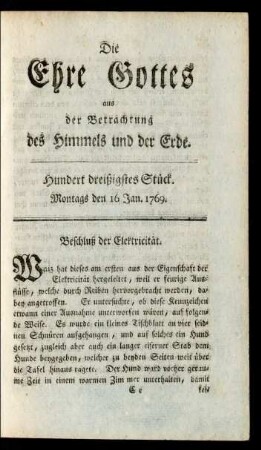 Hundert dreißigstes Stück. Montags den 16 Jan. 1769