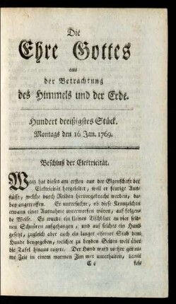 Hundert dreißigstes Stück. Montags den 16 Jan. 1769