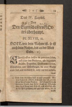 Das IV. Capitel. Von Den Eigenschafften Gottes überhaupt.