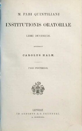M. Fabi Quintiliani Institutionis oratoriae libri duodecim, 2