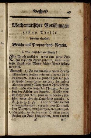 Zweytes Capitel, Brüche und Proportions-Regeln.
