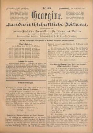 Zweiundsechzigster Jahrgang. No. 42. Insterburg, 18. Oktober 1894.