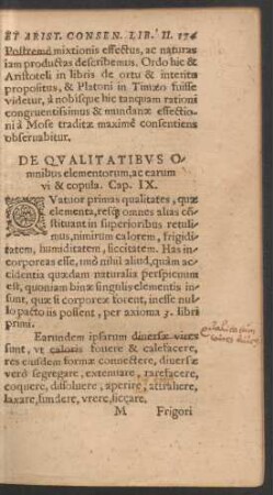 De Qualitatibus Omnibus elementorum, ac earum vi & copula. Cap. IX.