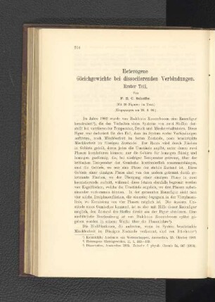 Heterogene Gleichgewichte bei dissociierenden Verbindungen. Erster Teil.