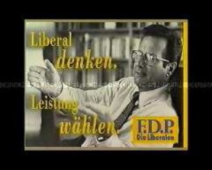 Plakat der FDP zur Bundestagswahl 1994 "Liberal denken. Leistung wählen. F.D.P. Die Liberalen"