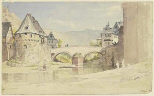 Die abgegangene Steinerne Brücke von 1556 über die Wisper in Lorch im Rheingau