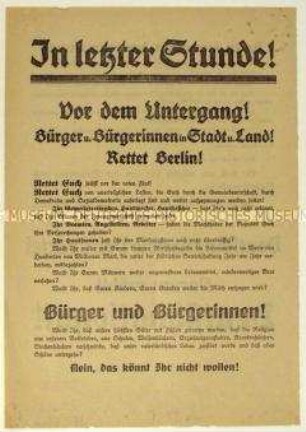Aufruf der Deutschnationalen Volkspartei zur Stadtverordnetenwahl in Berlin 1920