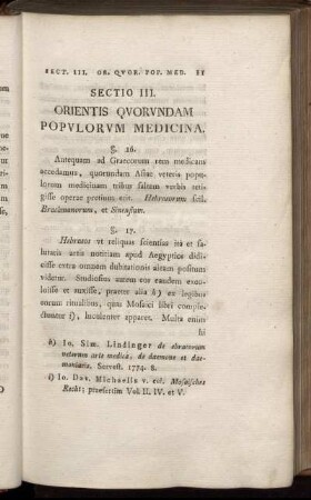 Sectio III. Orientis Quorundam Populorum Medicina