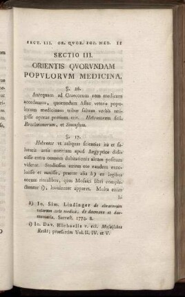 Sectio III. Orientis Quorundam Populorum Medicina