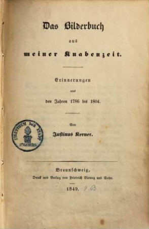 Das Bilderbuch aus meiner Knabenzeit : Erinnerungen aus d. Jahren 1786 bis 1804