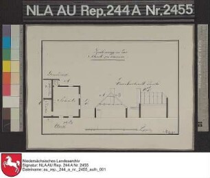 Grundriß und Schnitte der Schule in DUNUM Handzeichnung von Börner Papier auf Leinen Format 31,7x23,8 M 1:120