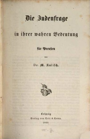 Die Judenfrage in ihrer wahren Bedeutung für Preußen