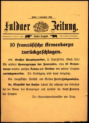 Erste Ausgabe vom Mittwoch, den 02. September 1914.