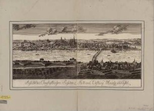Ansicht der Stadt Mainz, Kupferst., um 1790 : Ansicht der Churfürstlichen Residenz Stadt und Vestung Maintz und Castel / Freÿ fecit. - [S.l.] , [ca. 1790]. - 1 Kunstbl. : Kupferst. ; 64 x 28 cm
