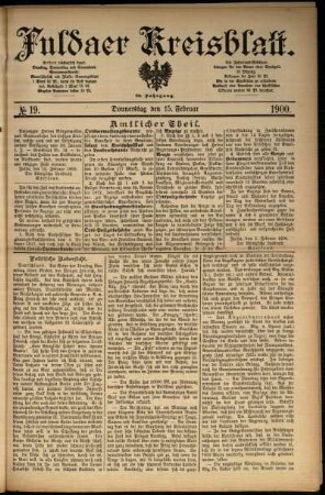 Erste Ausgabe vom Donnerstag, den 15. Februar 1900.