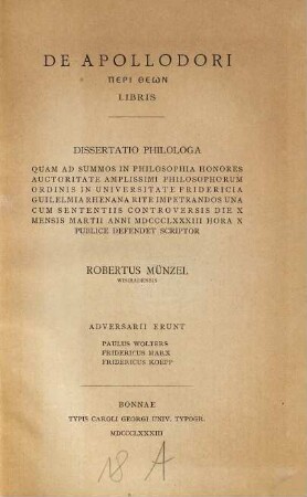 De Apollodori Peri theon libris