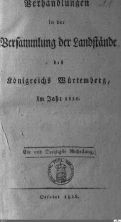 54: Ständeversammlung, Protokolle, 1816, Bd. 31
