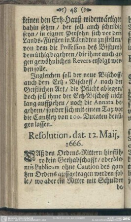 Resolution, dat. 12. Maij, 1666