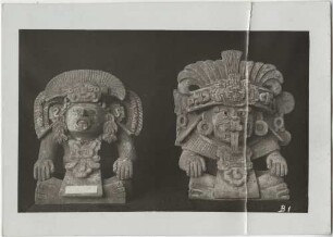 Zwei Figurengefäße aus Ton. Höhe: 25-40cm. Sammlung Guillermo de Heredia.
