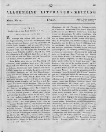 Jürgens, K.: Luther's Leben. Abt. 1. Luther von seiner Geburt bis zum Ablassstreite 1483 - 1517. Bd. 1. Leipzig: Brockhaus 1846 (Fortsetzung von Nr. 56)