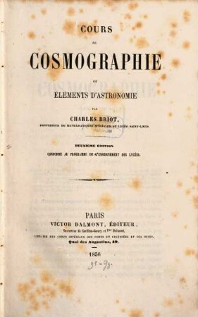 Cours de Cosmographie ou Éléments d'Astronomie
