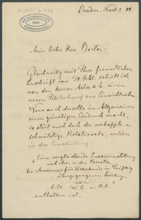 02. November 1888, Dresden [Brief von Alphons Stübel an Max Uhle]