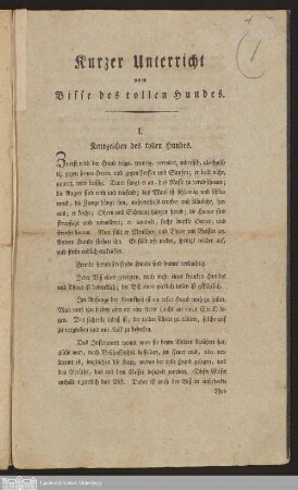 Kurzer Unterricht vom Bisse des tollen Hundes