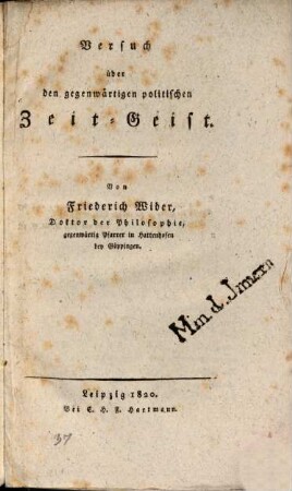 Versuch über den gegenwärtigen politischen Zeit-Geist