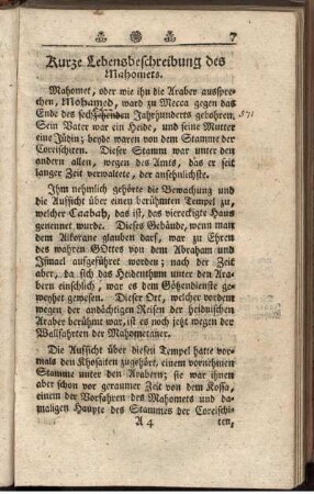 Kurze Lebensbeschreibung des Mahomets