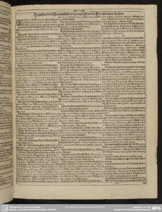 Register der fürnembsten HauptArtickel Christlicher Lehre