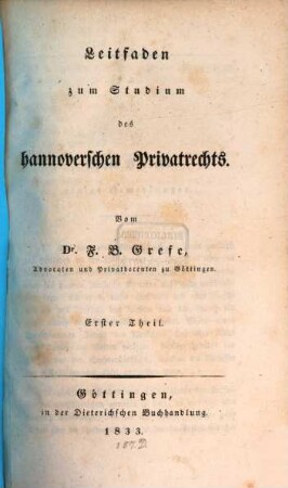 Leitfaden zum Studium des hannoverschen Privatrechts, 1
