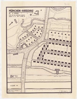 Bebauungsplan München-Hirschau: Variante zu 11: Grundplan, Lageplan 1:1000