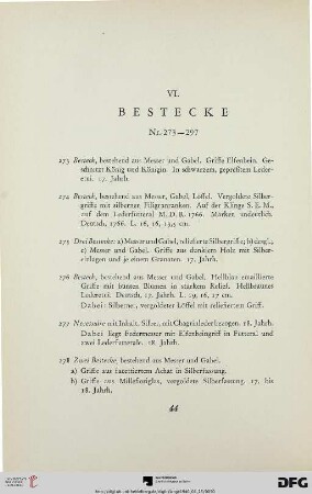 VI. Bestecke (Nr. 273-297)