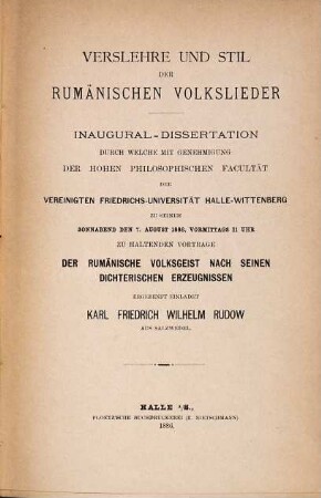 Verslehre und Stil der rumänischen Volkslieder