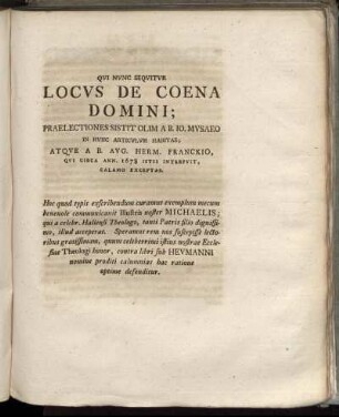 Qui Nunc Sequitur Locus De Coena Domini; ...