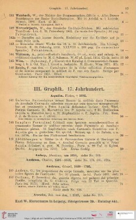 III. Graphik 17. Jahrhundert (Nr. 147 - 324)