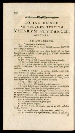 Io. Iac. Reiske Ad Volumen Tertium Vitarum Plutarchi Annotata
