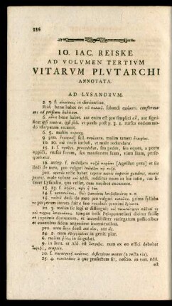 Io. Iac. Reiske Ad Volumen Tertium Vitarum Plutarchi Annotata