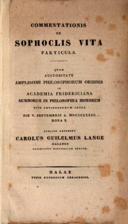 Commentationis de Sophoclis vita particula