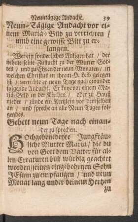 Gebett neun Tage nach einander zu sprechen.