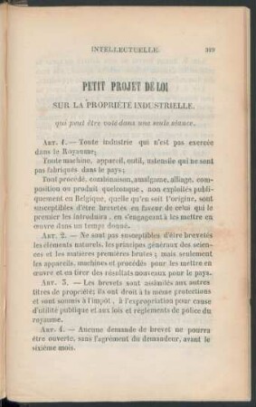 Petit projet de loi sur la propriété industrielle