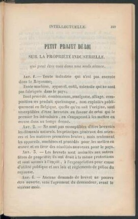 Petit projet de loi sur la propriété industrielle
