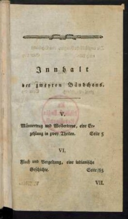 Innhalt des zweyten Bändchens.