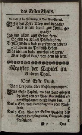 Register der Capitel im Andern Theil.