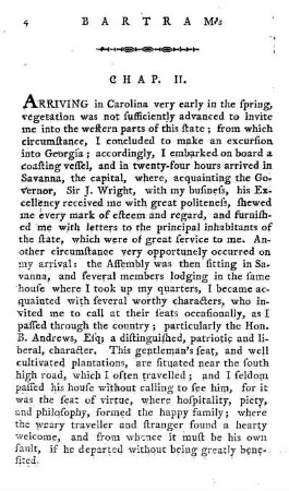 CHAP. II. III.: Embarks again for Georgia and arrives at Savanna-proceeds Soutirward and arrives at Sunbury...