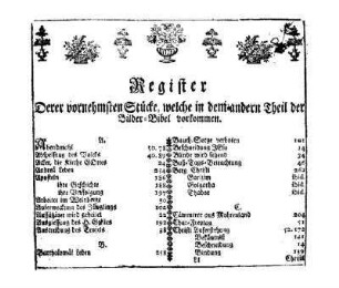 Register Derer vornehmsten Stücke, welche in dem andern Theil der Bilder-Bibel vorkommen