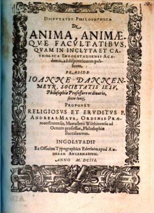 Disputatio Philosophica de anima animaeque facultatibus