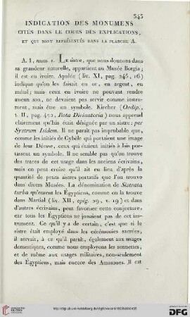Indication des Monumens cites dans le cours des explications, et qui sont représentés dans la planche A
