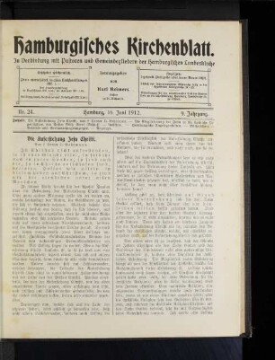 Nr. 24. Hamburg, 16. Juni 1912. 9. Jahrgang.