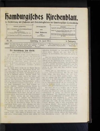 Nr. 24. Hamburg, 16. Juni 1912. 9. Jahrgang.